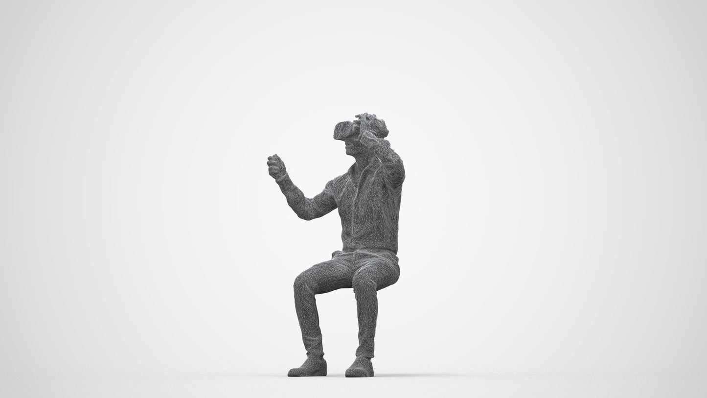 realistic 3D people man business sitting, render-ready for V-Ray and Corona, FBX OBJ, wireframe back view