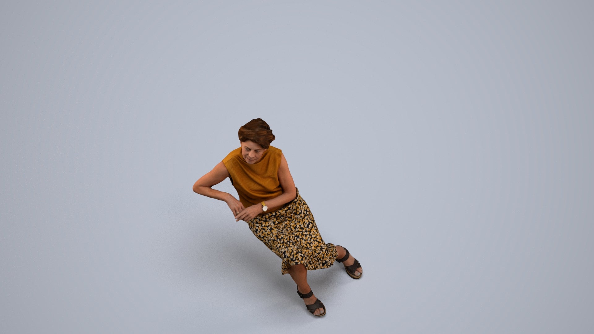 3D scanned woman sitting casual, photorealistic archviz people for Enscape and SketchUp, back view render