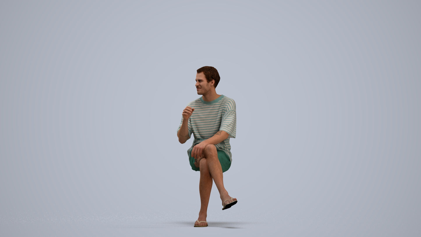 realistic 3D man casual sitting, scanned archviz people for Blender and 3ds Max, standing pose render