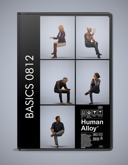 3D human models sitting bundle, 5 photogrammetry scanned people for archviz