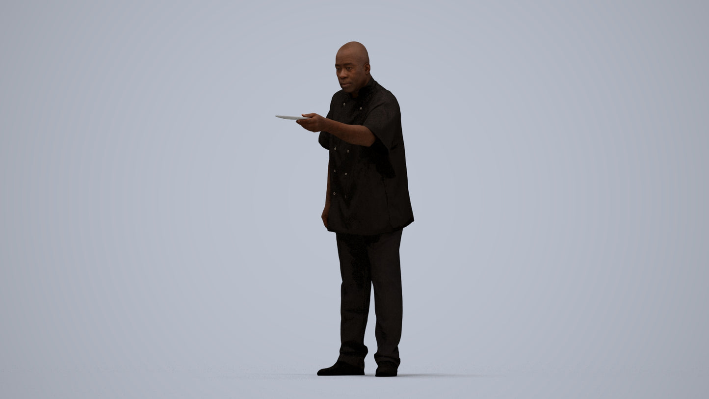 scanned 3D man hospitality, photogrammetry people for Enscape and V-Ray, top-down view render