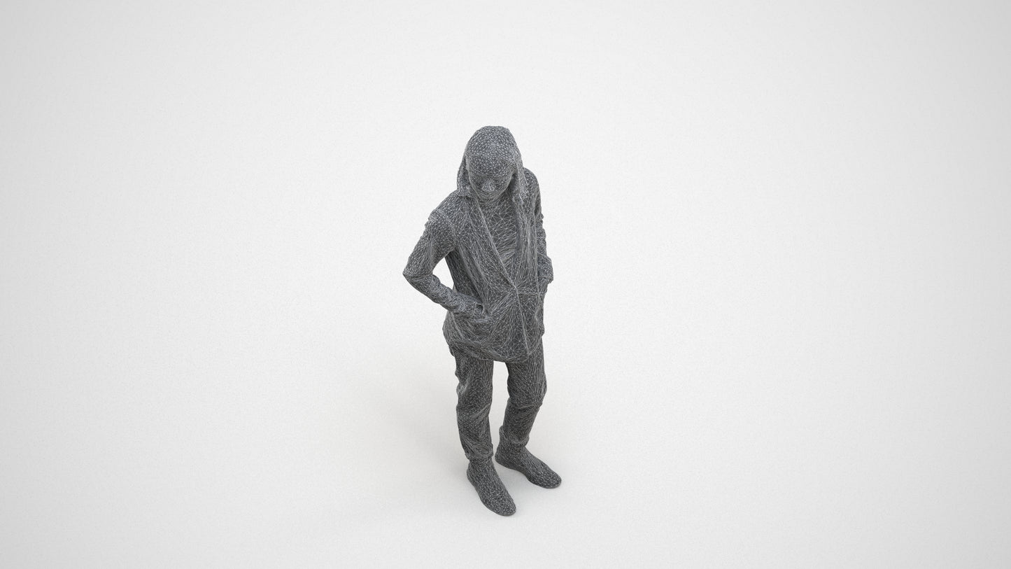 3D people model woman business, scanned human for 3ds Max rendering, wireframe three-quarter view