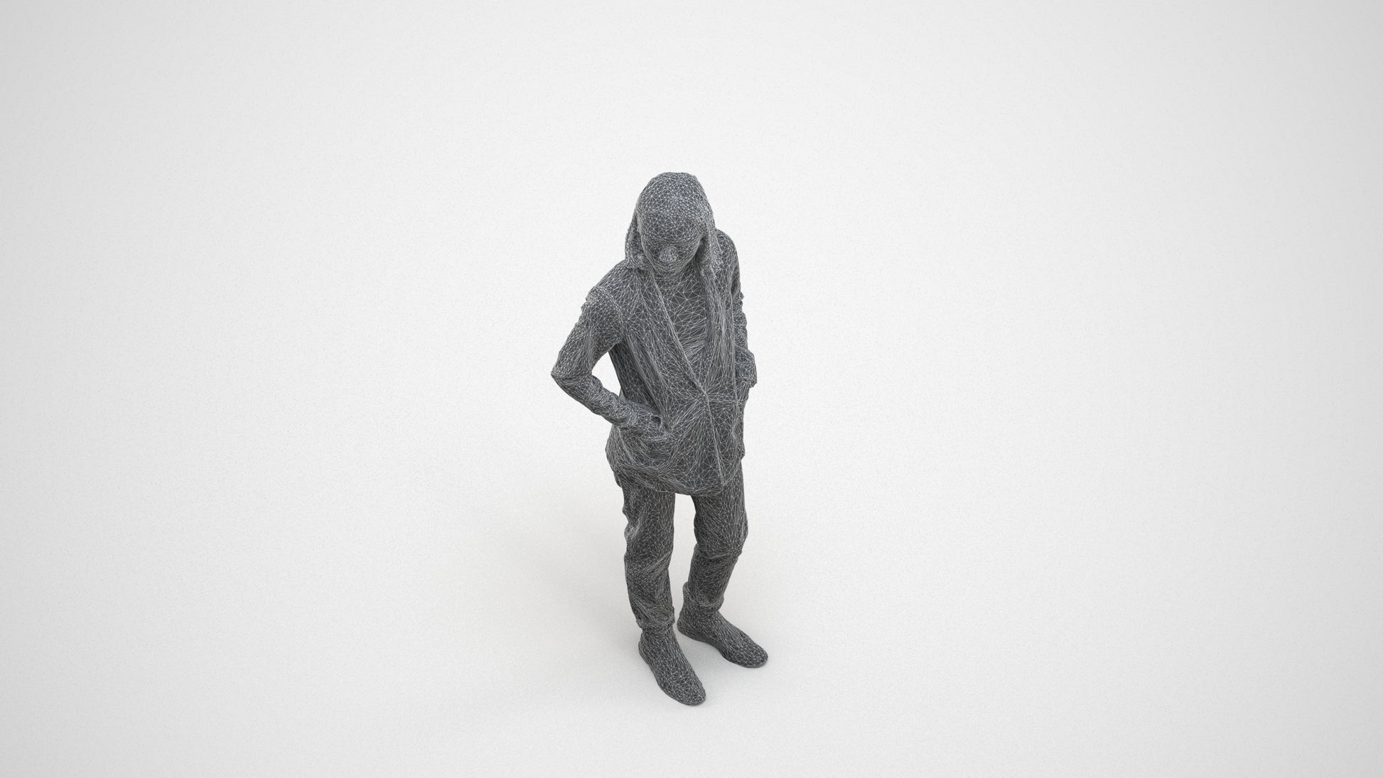 3D people model woman business, scanned human for 3ds Max rendering, wireframe three-quarter view