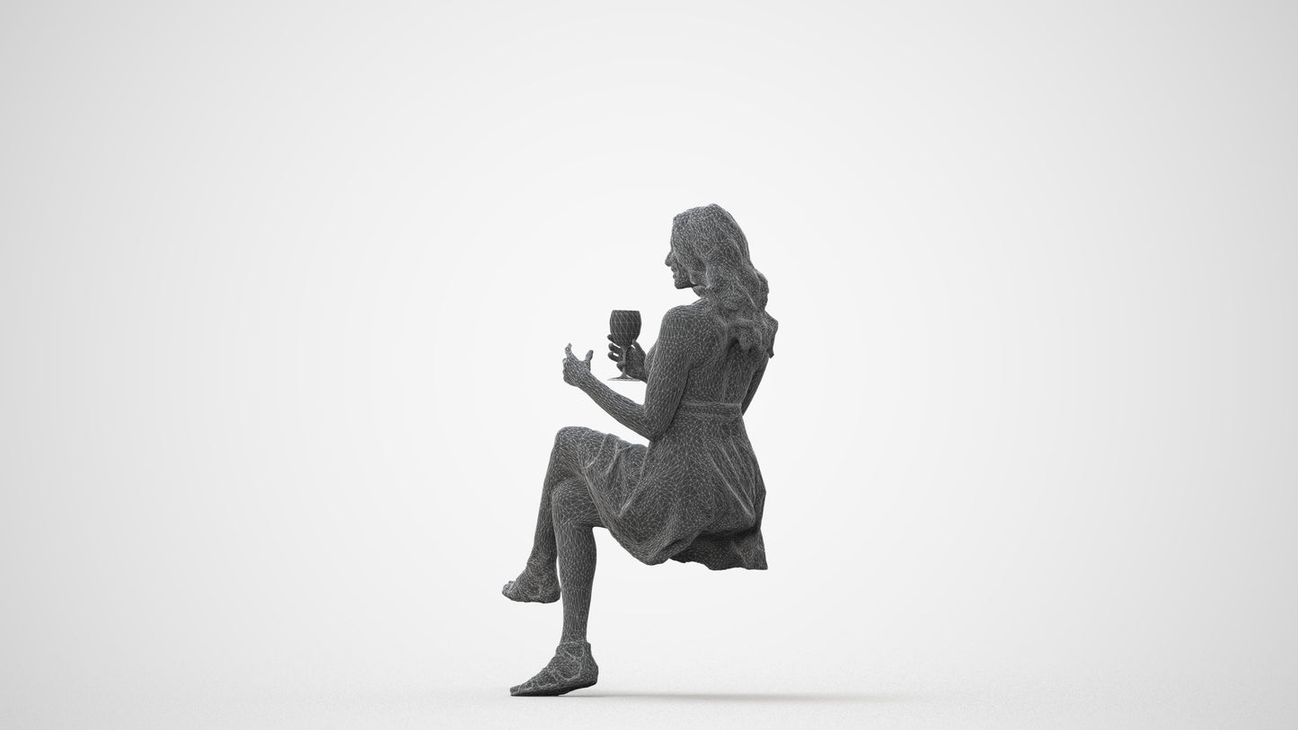 scanned 3D woman sitting, photogrammetry people for Enscape and V-Ray, square thumbnail