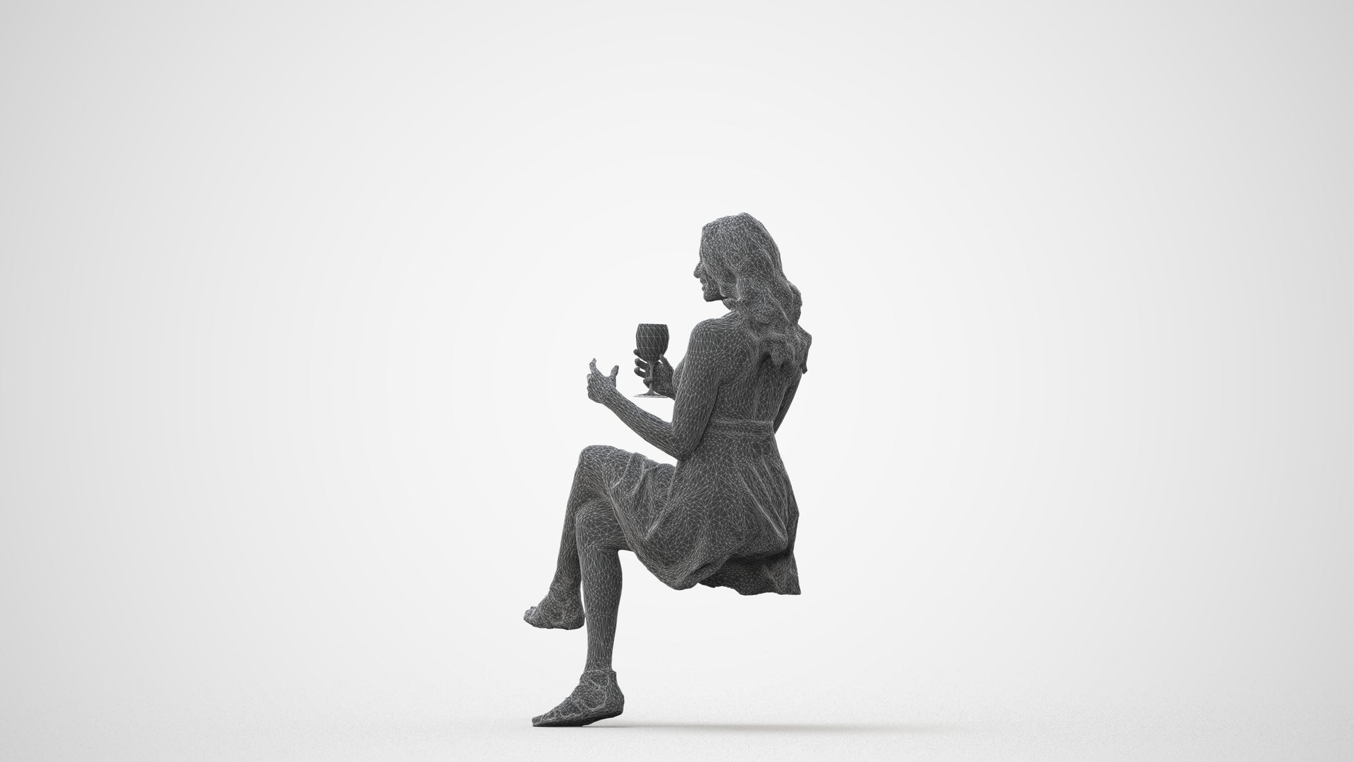 scanned 3D woman sitting, photogrammetry people for Enscape and V-Ray, square thumbnail