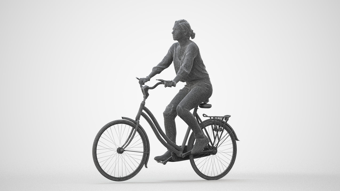 realistic 3D human woman casual cycling, archviz people FBX OBJ for Blender, square thumbnail