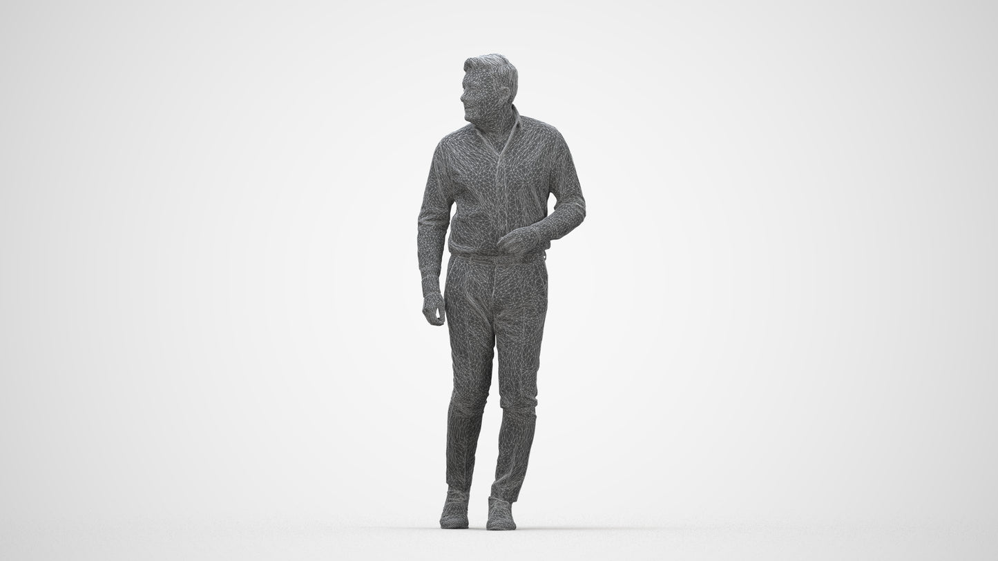 realistic 3D human man casual walking, archviz people FBX OBJ for Blender, wireframe back view