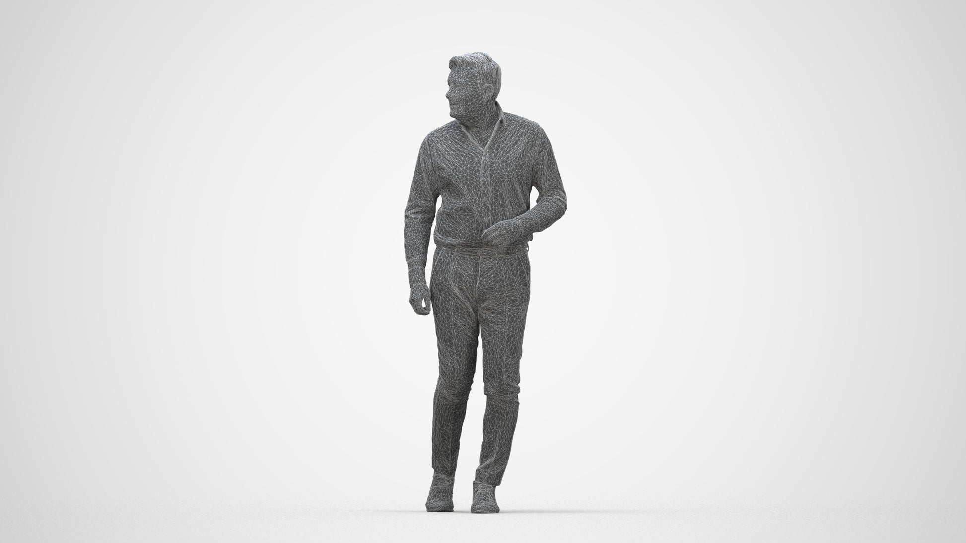 realistic 3D human man casual walking, archviz people FBX OBJ for Blender, wireframe back view