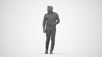 realistic 3D human man casual walking, archviz people FBX OBJ for Blender, wireframe back view