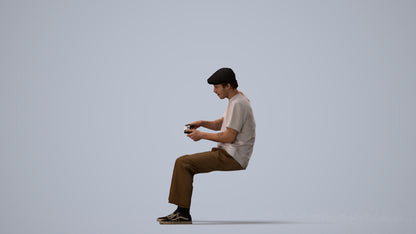 scanned 3D man casual sitting, photogrammetry people for Enscape and V-Ray, three-quarter view render