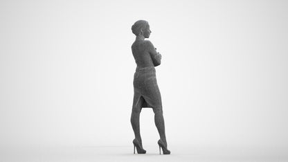 3D people model woman business standing, scanned human for 3ds Max rendering, wireframe front view