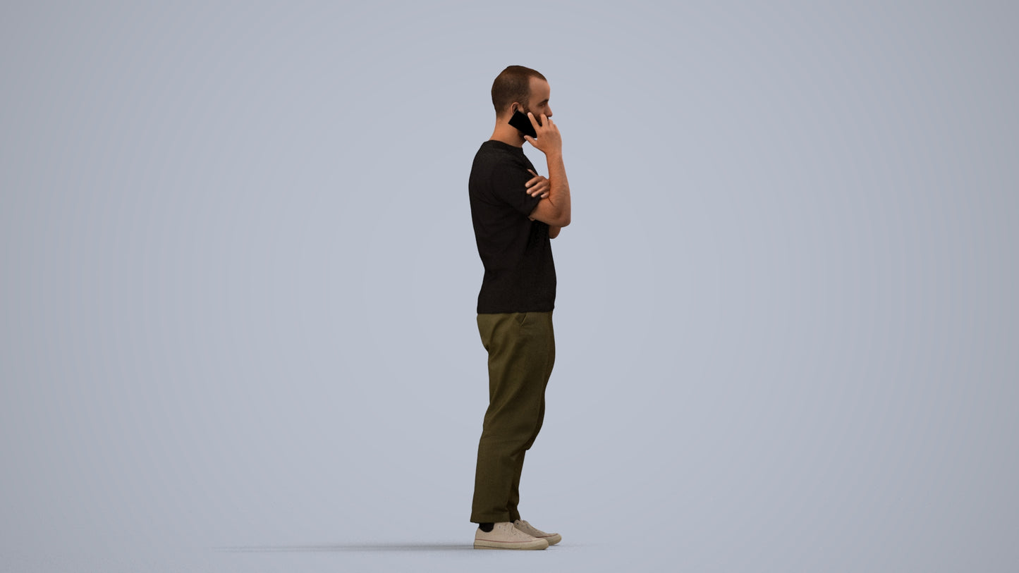 realistic 3D people man casual standing, render-ready for V-Ray and Corona, FBX OBJ, side view render