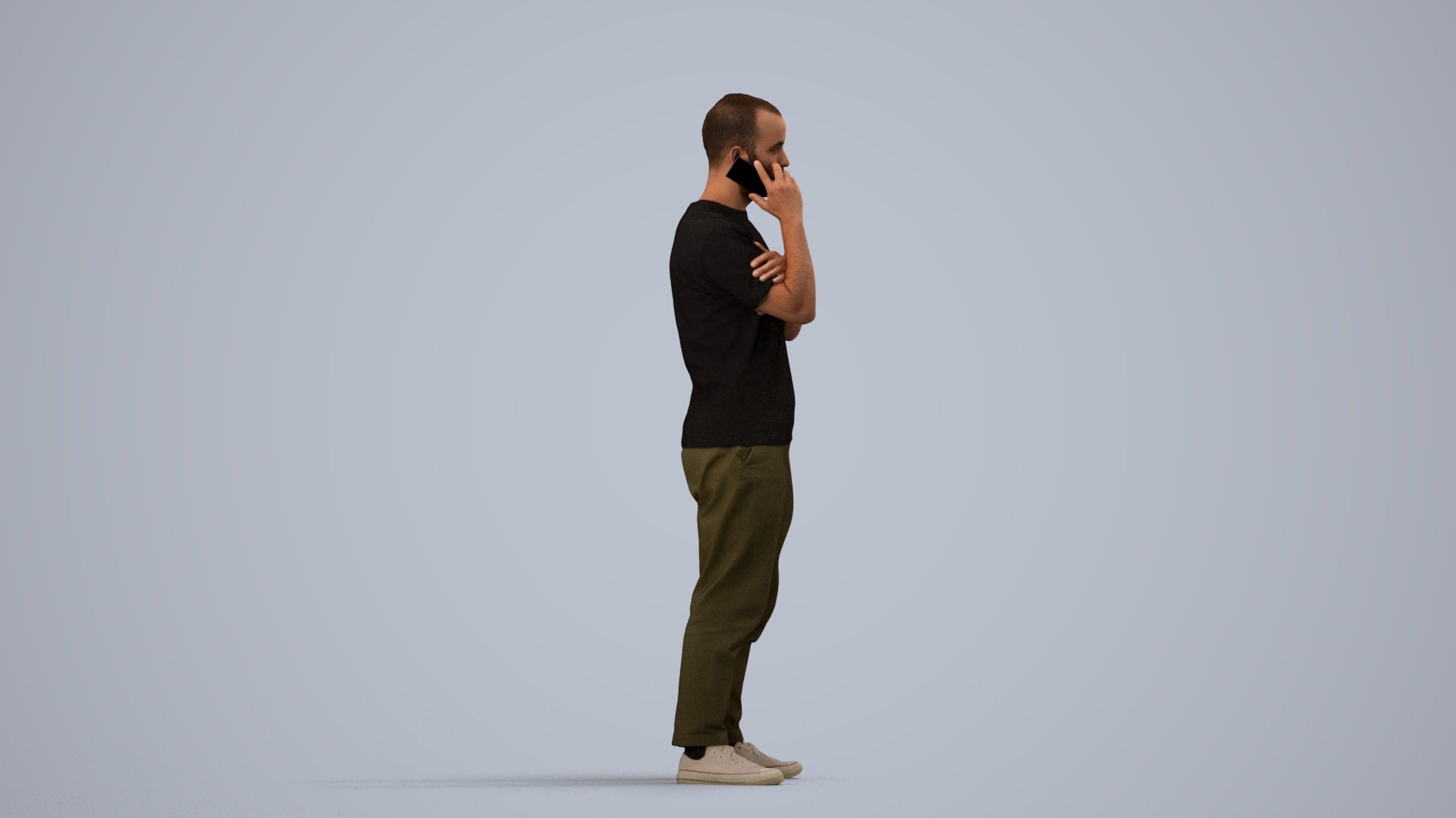 realistic 3D people man casual standing, render-ready for V-Ray and Corona, FBX OBJ, side view render