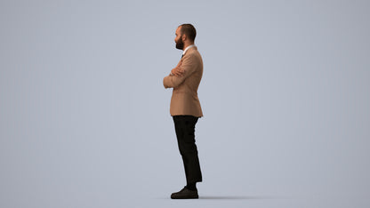 3D human model man business, photogrammetry scanned person for archviz, three-quarter view render