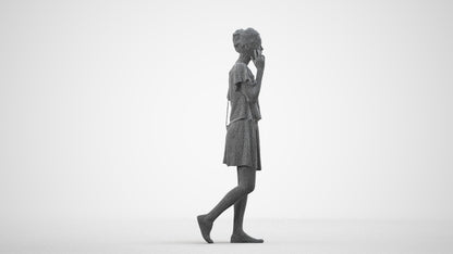 3D people model woman casual walking, scanned human for 3ds Max rendering, wireframe side view