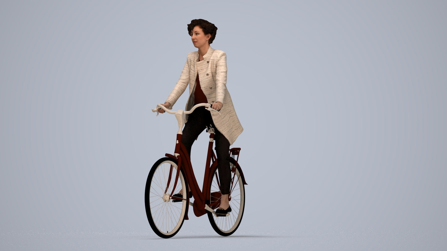 realistic 3D people woman business cycling, render-ready for V-Ray and Corona, FBX OBJ, top-down view render
