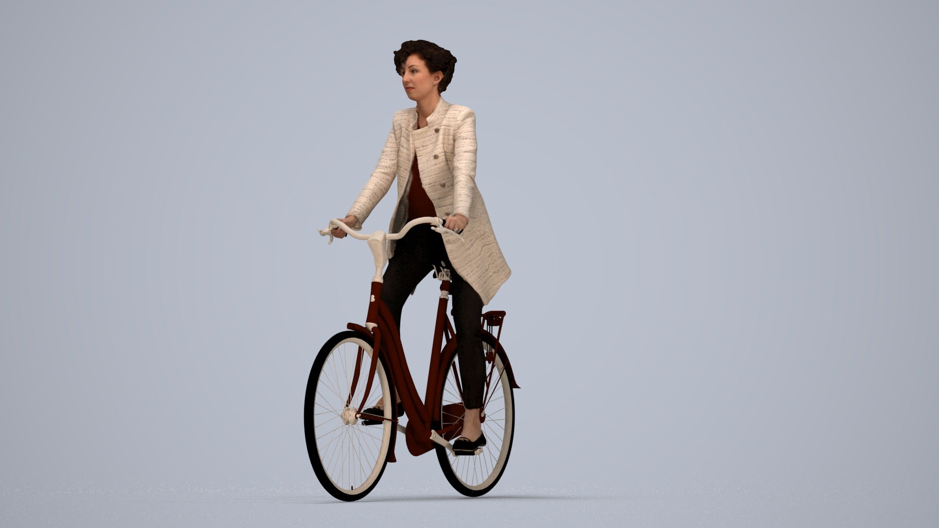 realistic 3D people woman business cycling, render-ready for V-Ray and Corona, FBX OBJ, top-down view render
