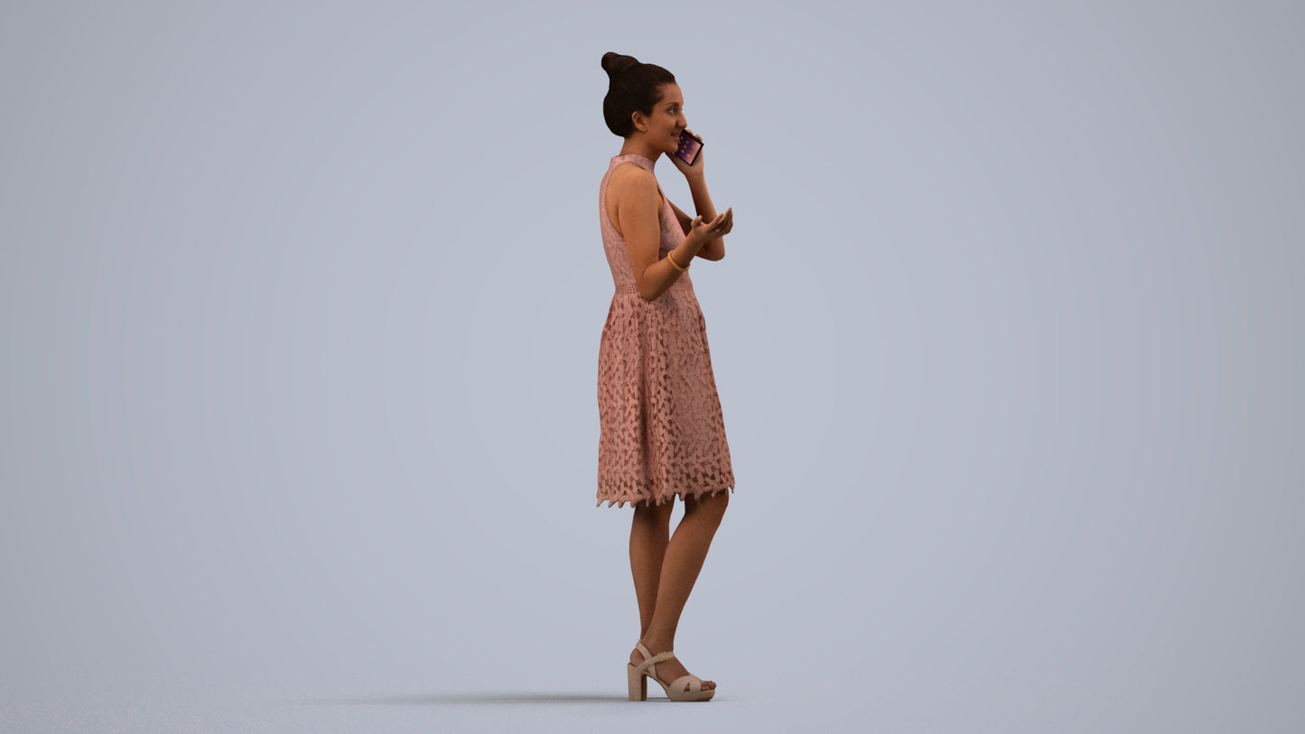 scanned 3D woman formal standing, photogrammetry people for Enscape and V-Ray, side view render