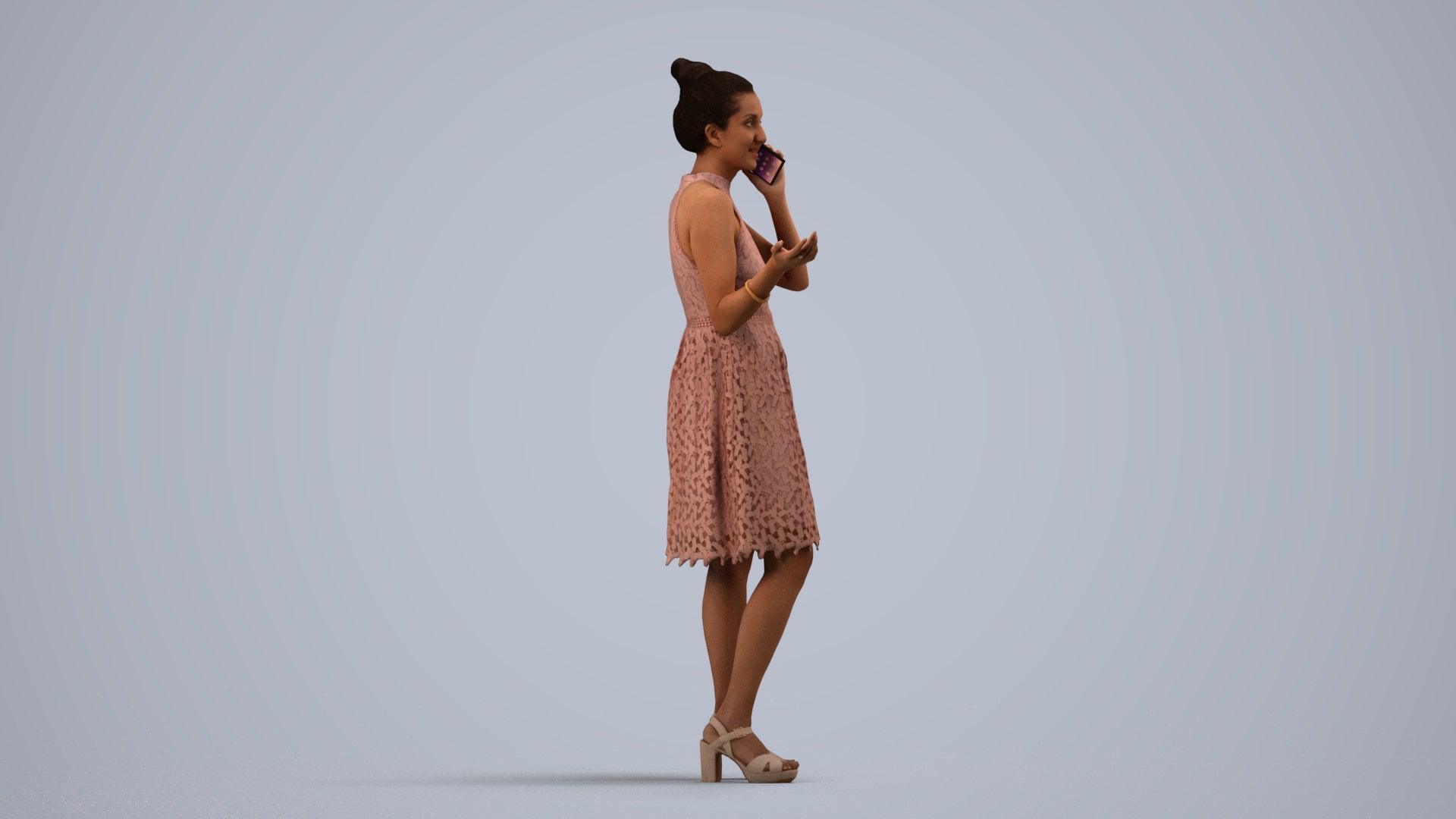 scanned 3D woman formal standing, photogrammetry people for Enscape and V-Ray, side view render