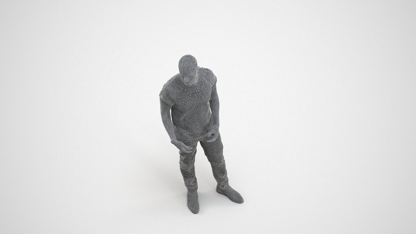 realistic 3D people man casual standing, render-ready for V-Ray and Corona, FBX OBJ, wireframe three-quarter view