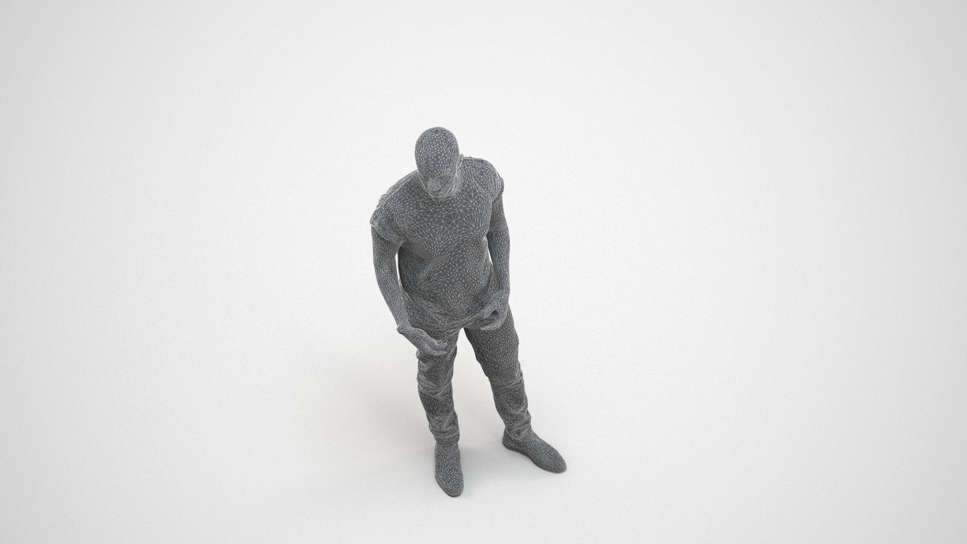 realistic 3D people man casual standing, render-ready for V-Ray and Corona, FBX OBJ, wireframe three-quarter view