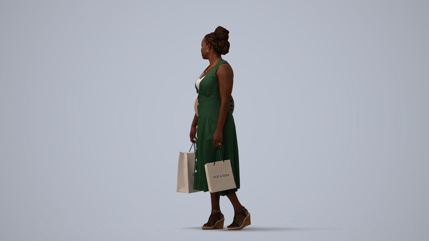 realistic 3D people woman casual shopping, render-ready for V-Ray and Corona, FBX OBJ, three-quarter view render