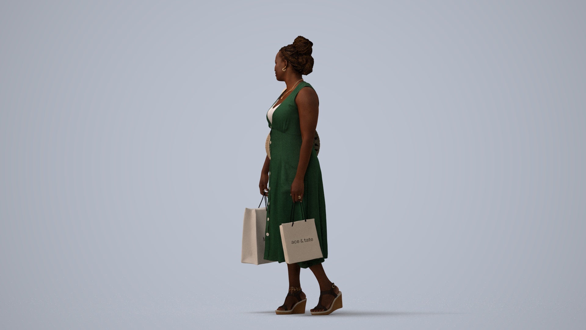 realistic 3D people woman casual shopping, render-ready for V-Ray and Corona, FBX OBJ, three-quarter view render
