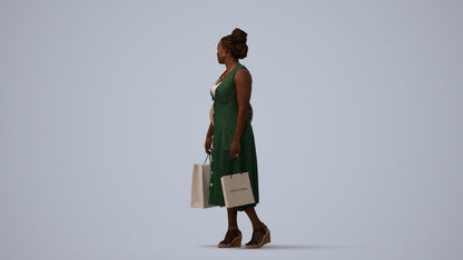realistic 3D people woman casual shopping, render-ready for V-Ray and Corona, FBX OBJ, three-quarter view render