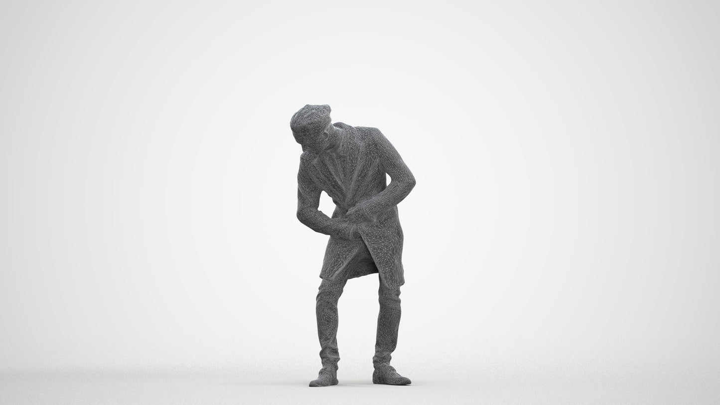 photogrammetry 3D man casual sitting, realistic human model archviz FBX, three-quarter front view render