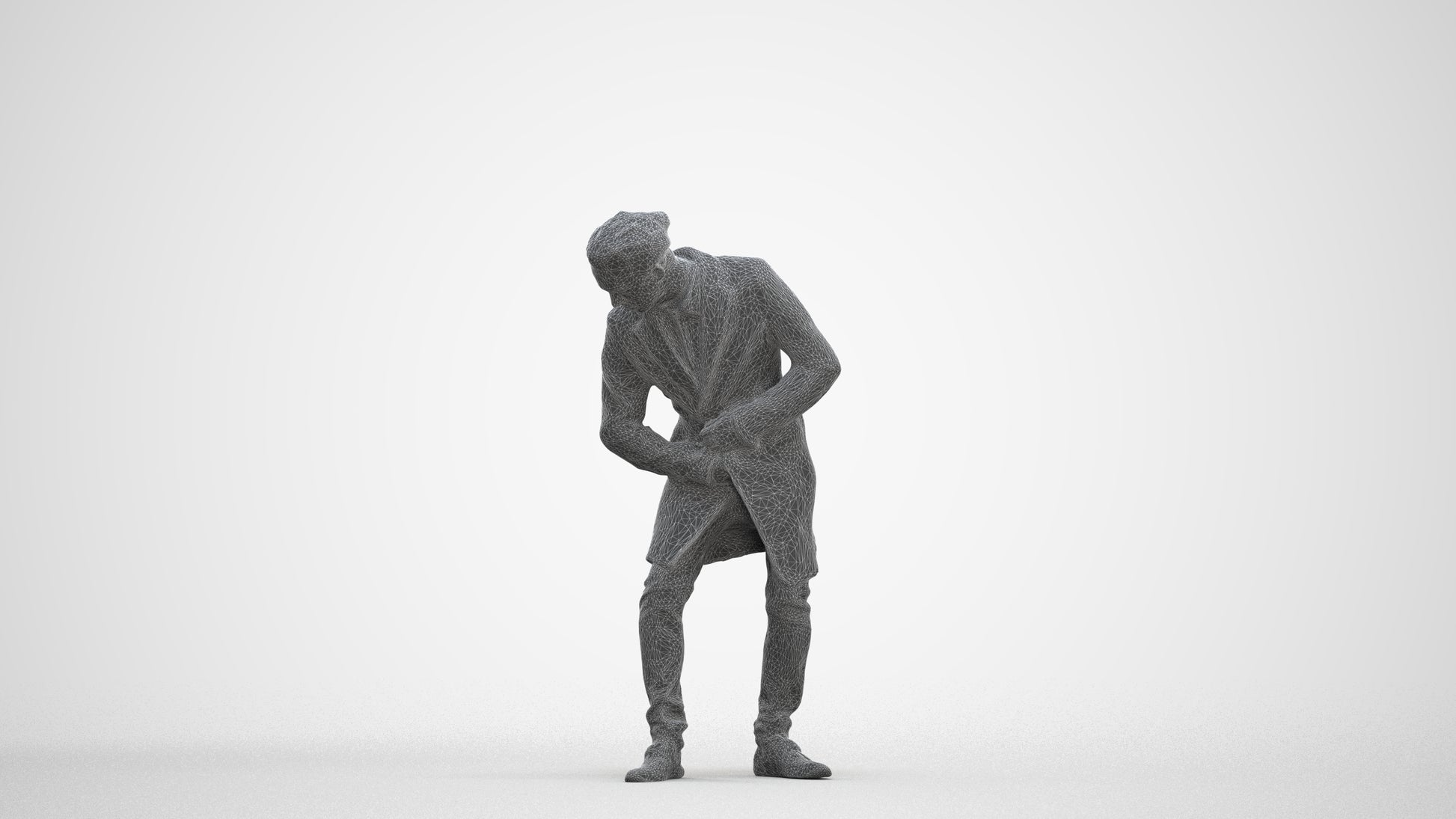 photogrammetry 3D man casual sitting, realistic human model archviz FBX, three-quarter front view render