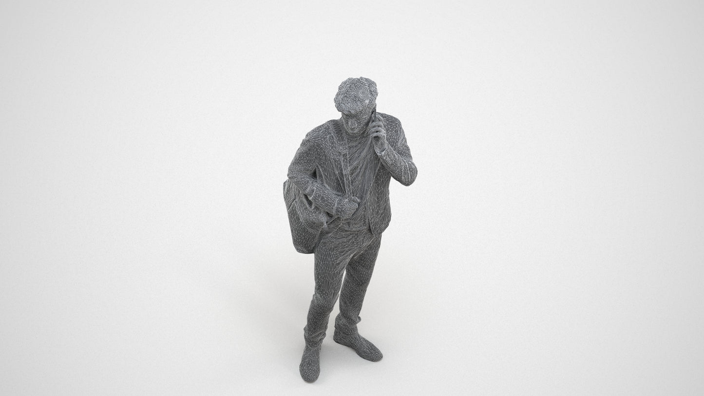 3D scanned man standing business, photorealistic archviz people for Enscape and SketchUp, wireframe three-quarter view