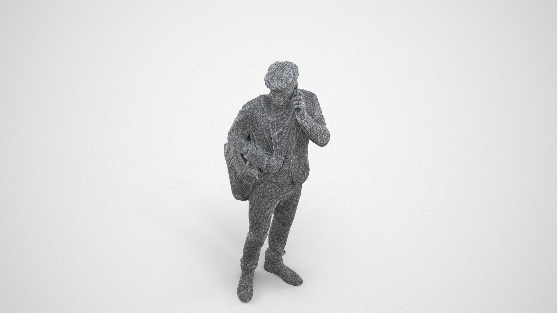 3D scanned man standing business, photorealistic archviz people for Enscape and SketchUp, wireframe three-quarter view