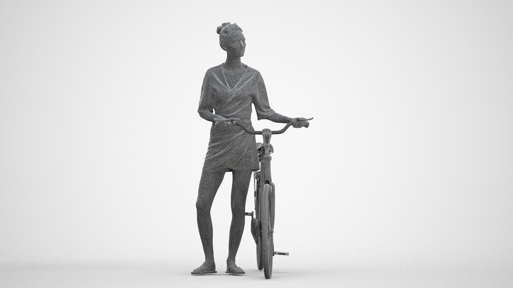 scanned 3D woman casual cycling, photogrammetry people for Enscape and V-Ray, three-quarter front view render