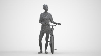 scanned 3D woman casual cycling, photogrammetry people for Enscape and V-Ray, three-quarter front view render
