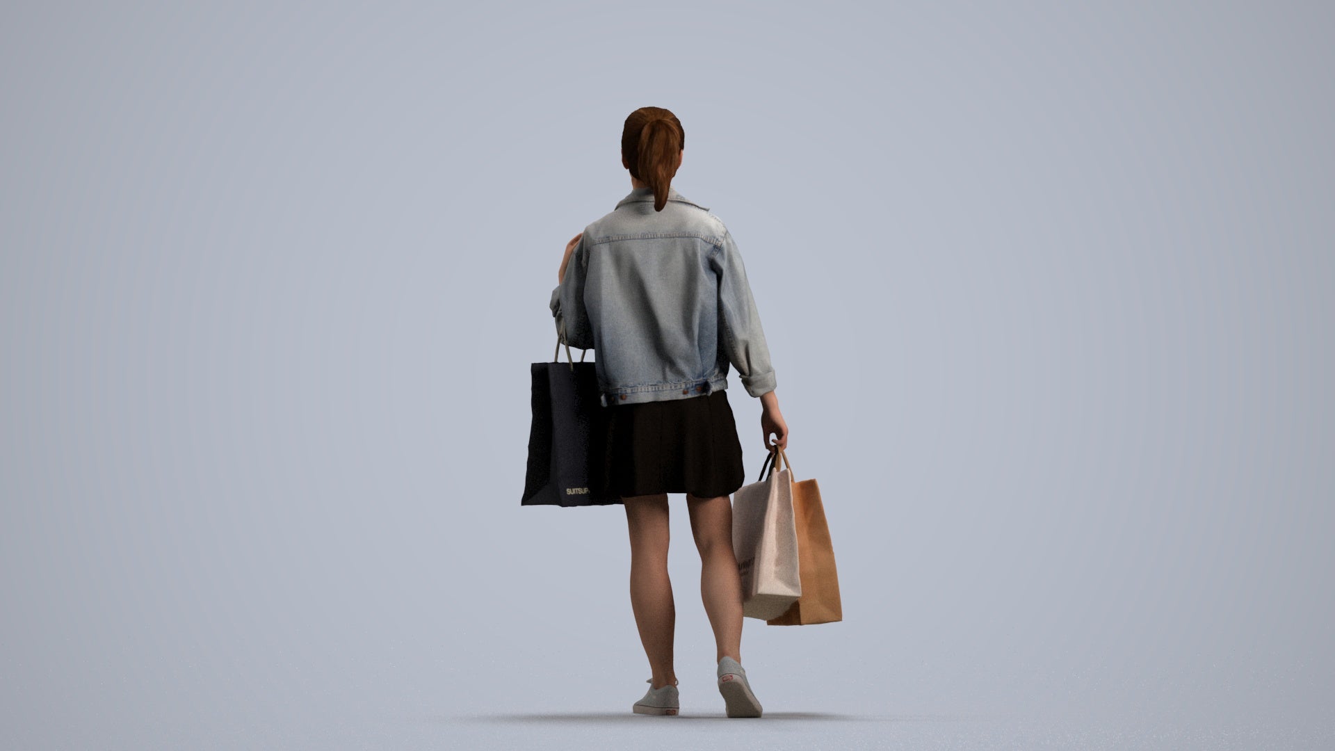 realistic 3D human woman casual walking, archviz people FBX OBJ for Blender, front view render
