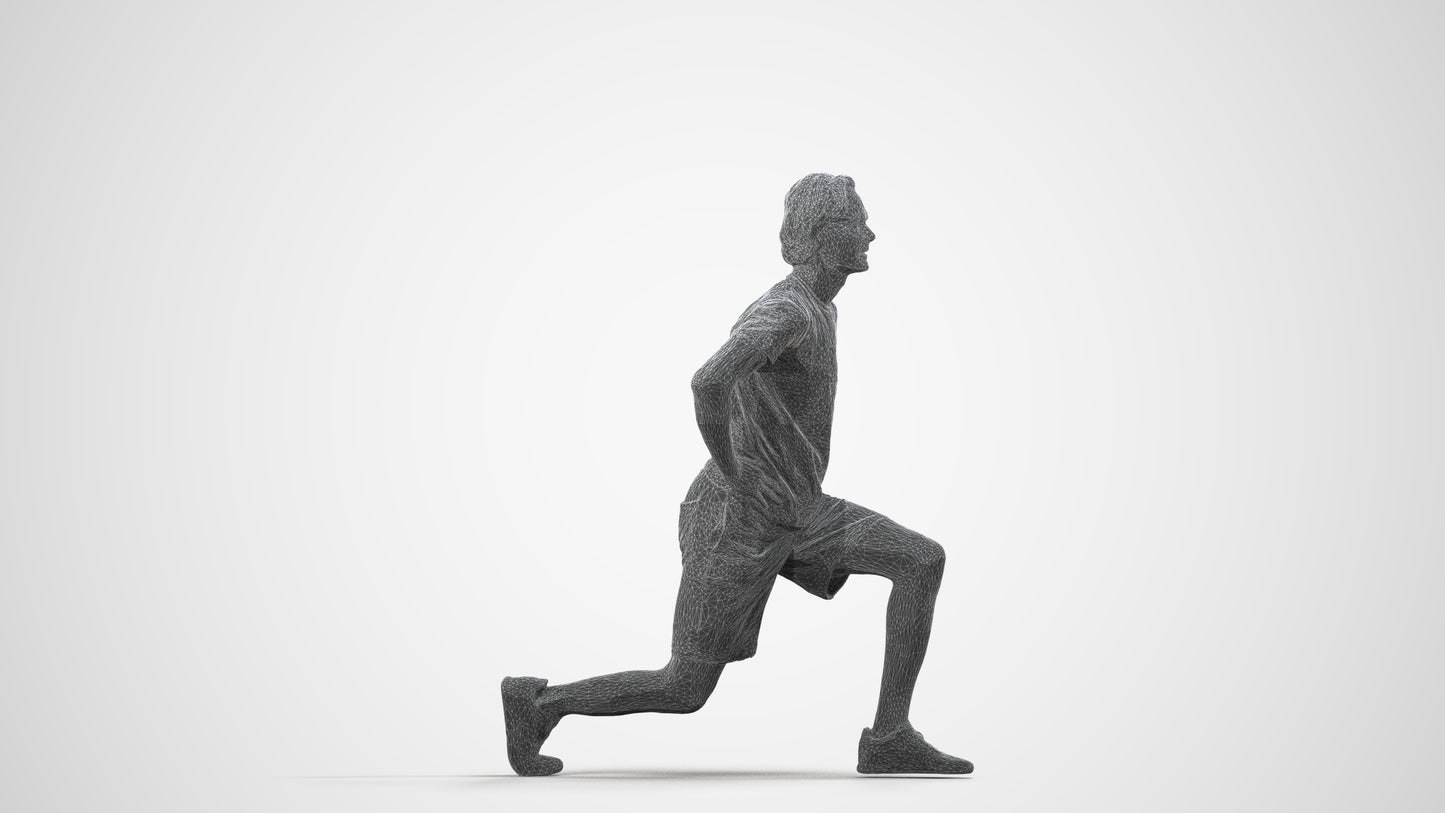 3D people model man sport, scanned human for 3ds Max rendering, wireframe side view