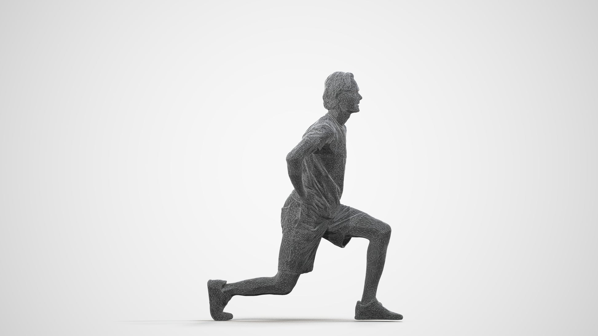 3D people model man sport, scanned human for 3ds Max rendering, wireframe side view