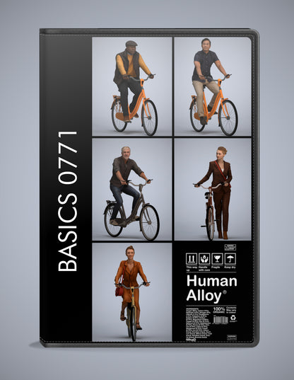 realistic 3D humans cycling pack, 5 archviz people FBX OBJ for Blender