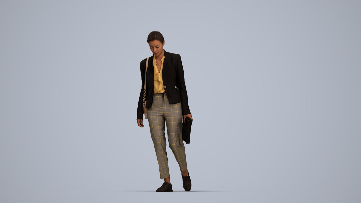 scanned 3D woman business walking, photogrammetry people for Enscape and V-Ray, top-down view render