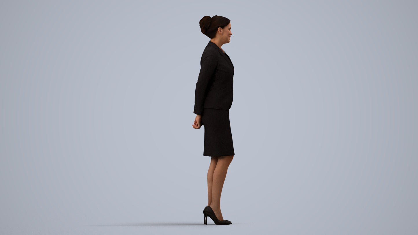 realistic 3D woman hospitality, scanned archviz people for Blender and 3ds Max, side view render