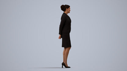 realistic 3D woman hospitality, scanned archviz people for Blender and 3ds Max, side view render