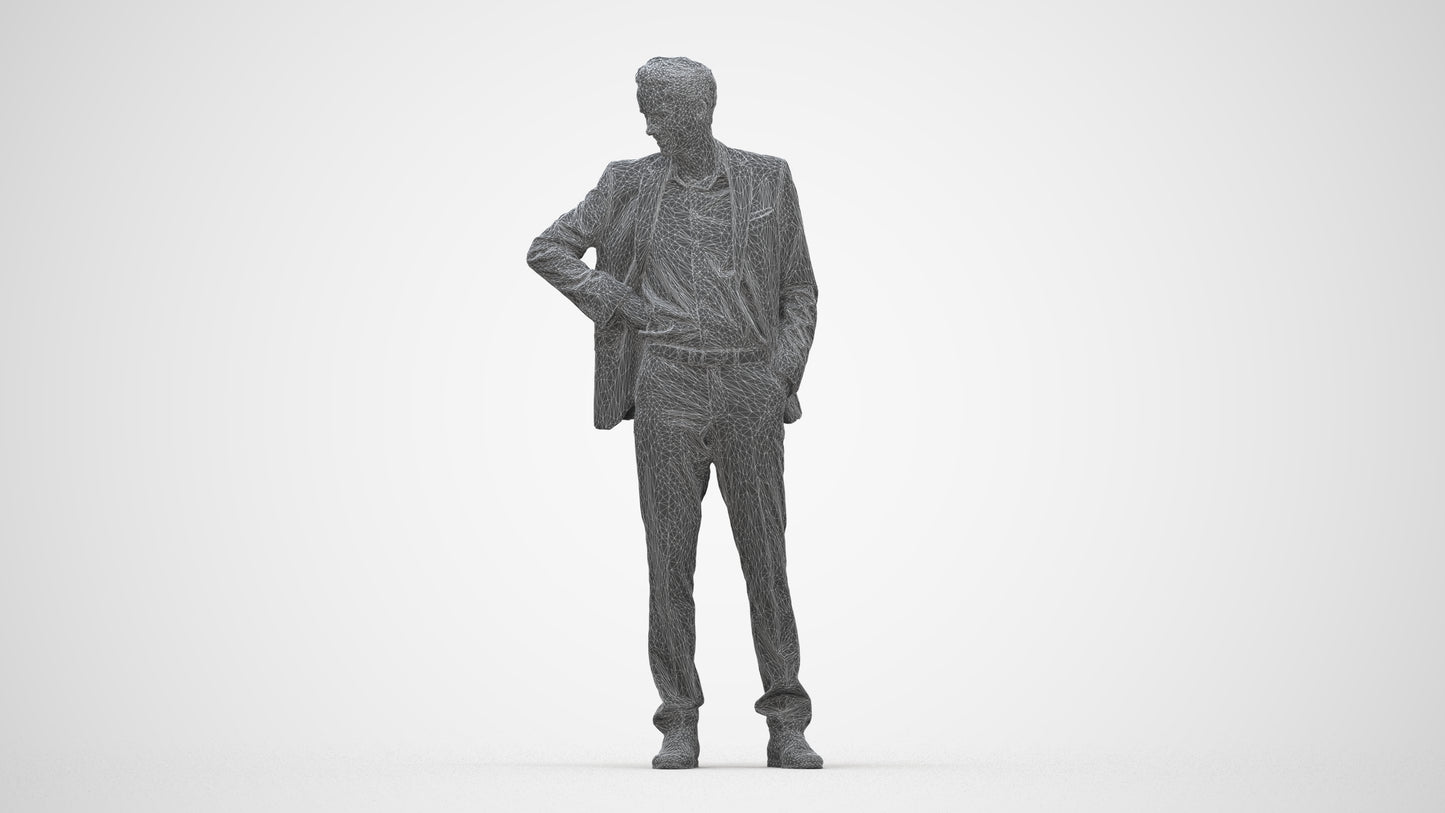 realistic 3D man business, scanned archviz people for Blender and 3ds Max, wireframe back view
