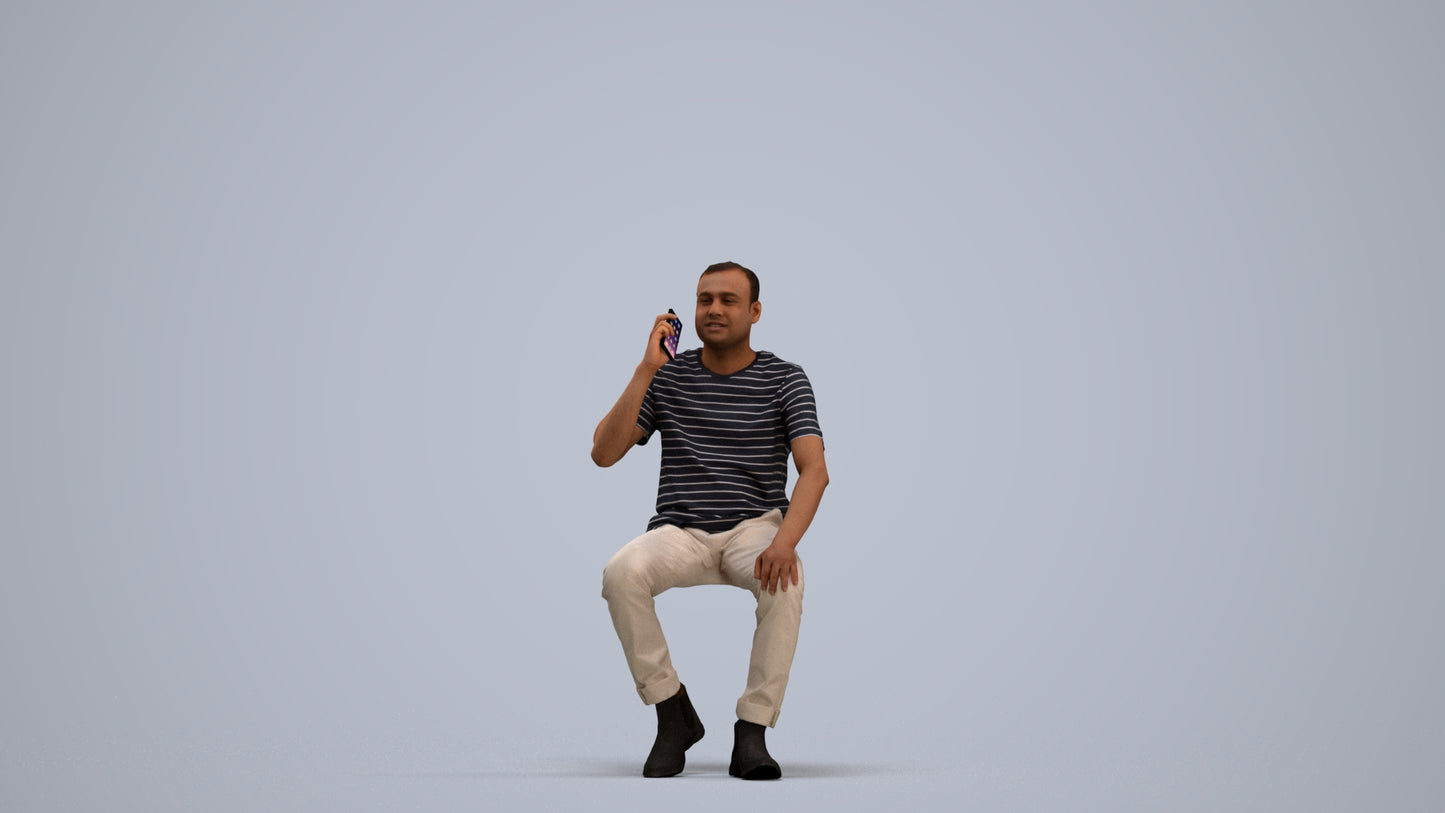 scanned 3D man casual sitting, photogrammetry people for Enscape and V-Ray, standing pose render