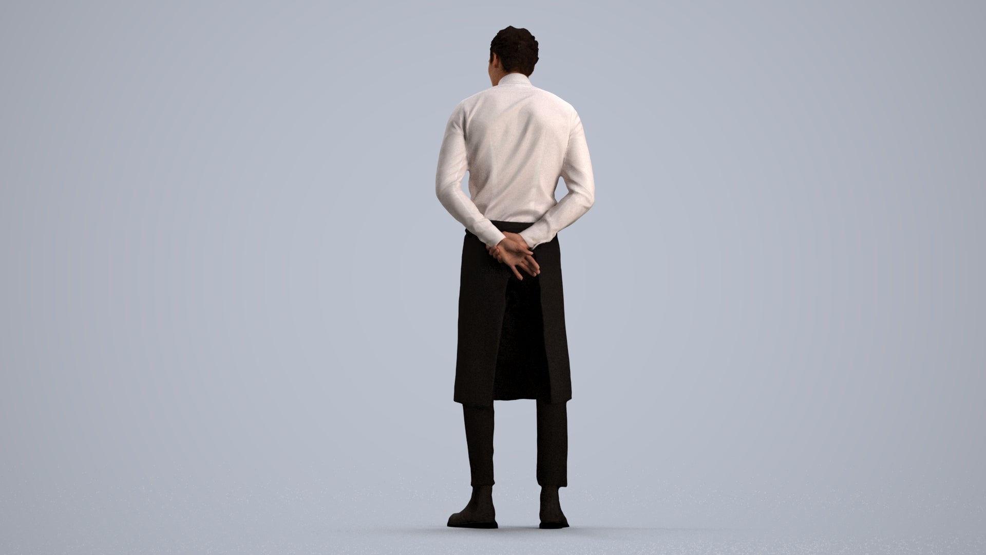 3D human model man hospitality, photogrammetry scanned person for archviz, front view render