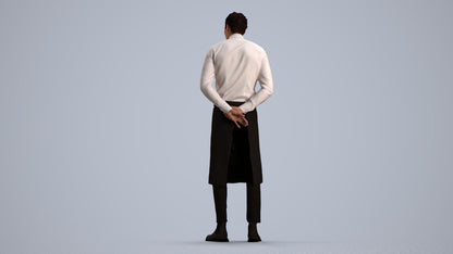 3D human model man hospitality, photogrammetry scanned person for archviz, front view render