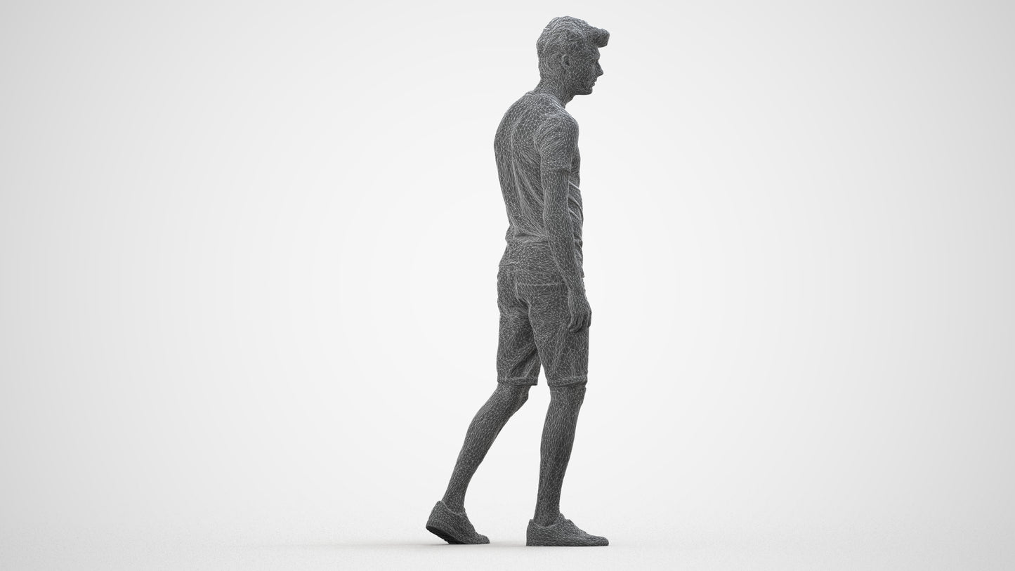 photogrammetry 3D man casual walking, realistic human model archviz FBX, wireframe side view