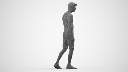 photogrammetry 3D man casual walking, realistic human model archviz FBX, wireframe side view