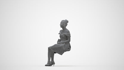 3D human model woman formal, photogrammetry scanned person for archviz, wireframe back view