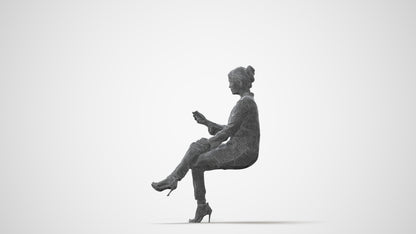 3D human model woman business sitting, photogrammetry scanned person for archviz, square thumbnail