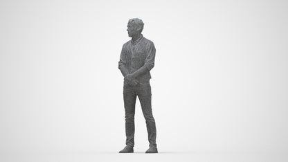 scanned 3D man casual standing, photogrammetry people for Enscape and V-Ray, wireframe back view